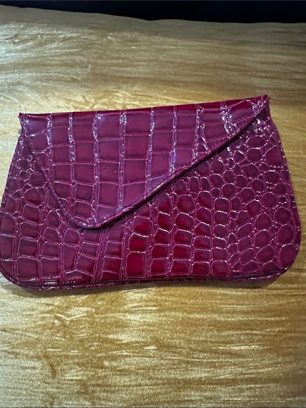 Bare Escentuals Elegant Croc-Embossed Wine Red Envelope Clutch Women Bags